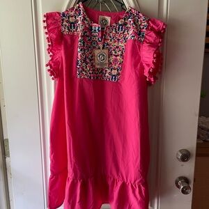 Vibrant Pink Floral Midi Dress size large beach dress